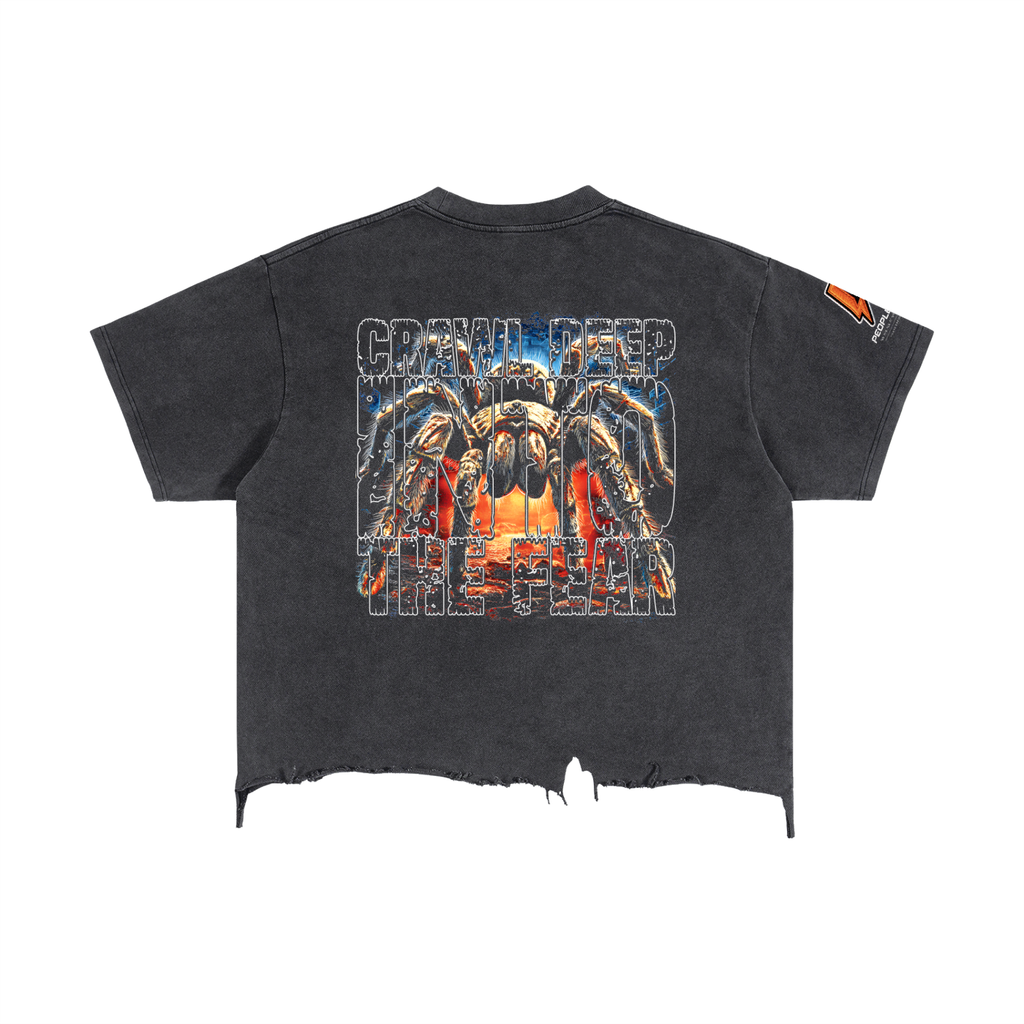 Vintage Wash Boxy Distressed Hem “FEAR” T-Shirt