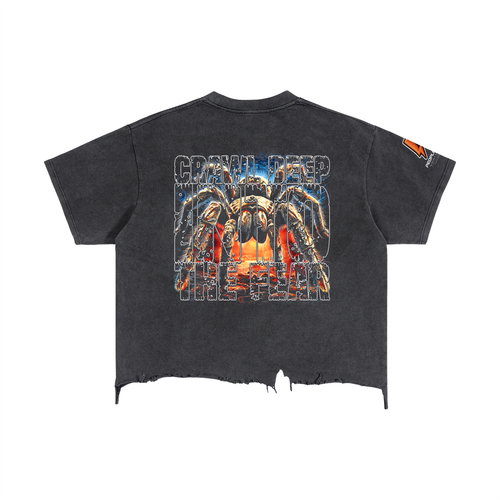 Vintage Wash Boxy Distressed Hem “FEAR” T-Shirt