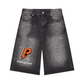 Men’s Vintage Wash Wide Leg PAW$ Denim Shorts